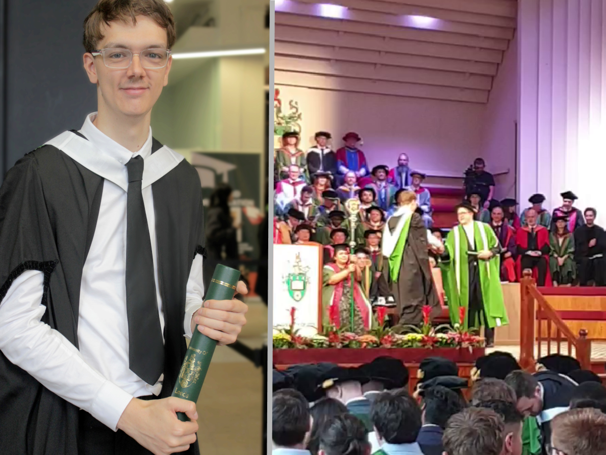 Niall Horn in graduation gown at the University of Leeds