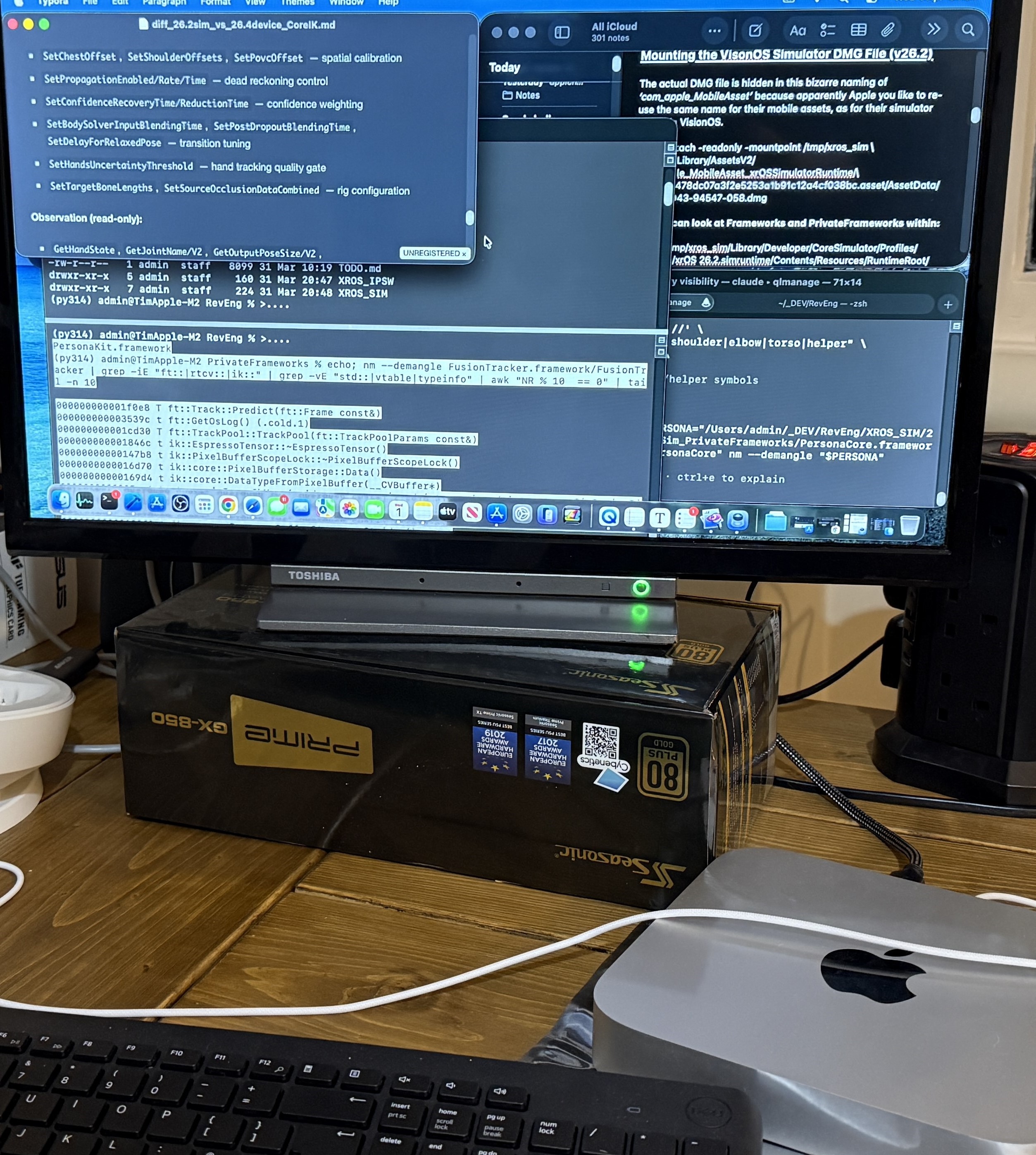 Terminal window showing VisionOS symbol dumping process on a Mac